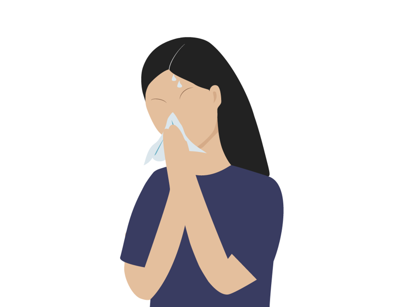 illustrasjon av forkjølet dame som nyser