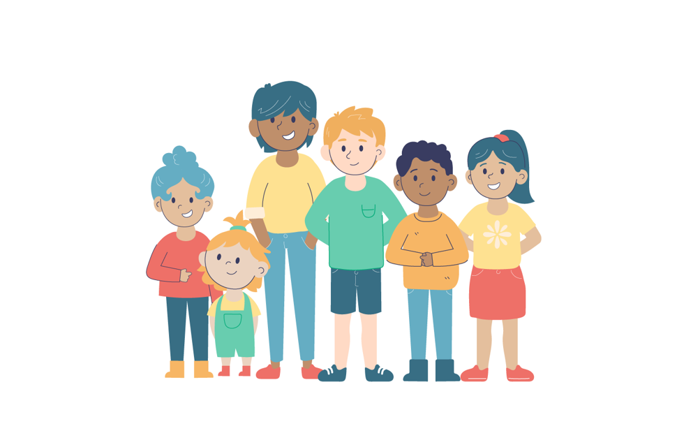 Bilde av en gruppe barn og unge fra NASKOs animasjonsfamilie.