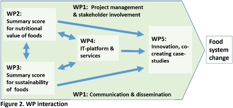 Hvordan de ulike arbeidspakkene (WP - work packages) i NewTools jobber sammen for å nå målene i prosjektet. FHI