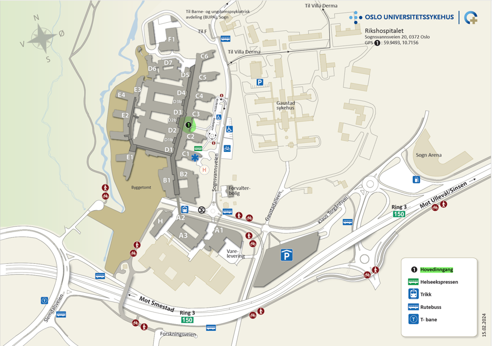 Kart over Oslo universitetssykehus, Rikshospitalet