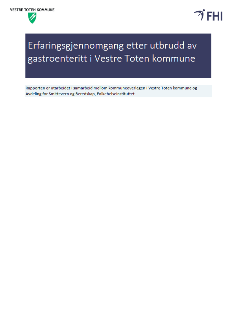 Forside erfaringsrapport om utbrudd av gastroenteritt
