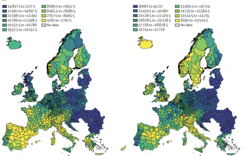 Kart som viser land i Europa omfattet av studien