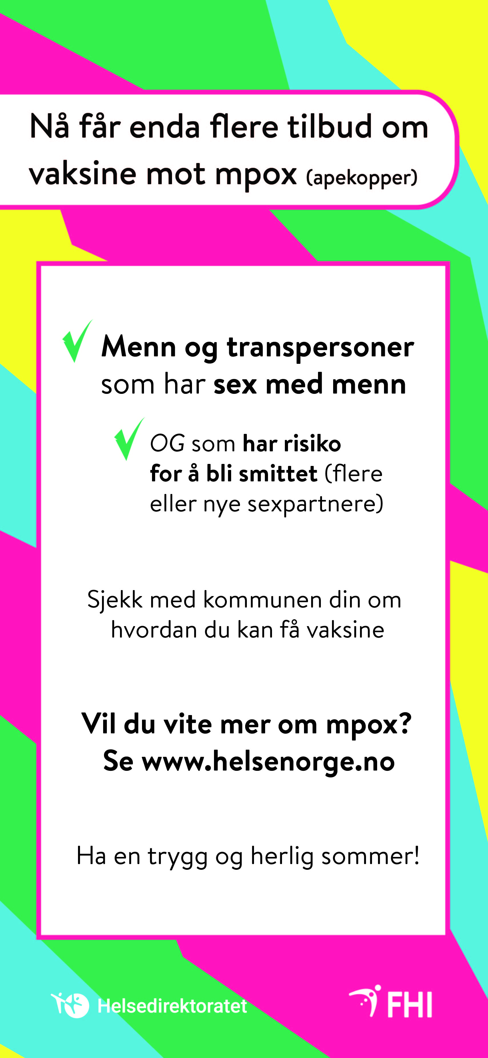Plakat til bruk i SoMe om vaksine mot mpox til gruppe 3  - bokmål - format 9:16
