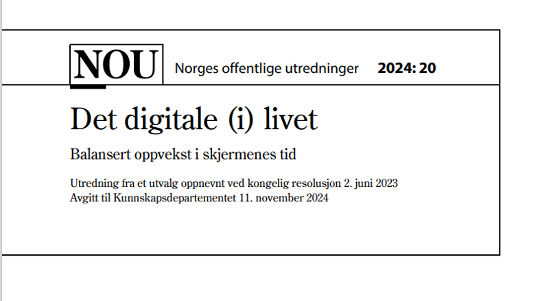 Bilde av forside NOU om barns skjermbruk