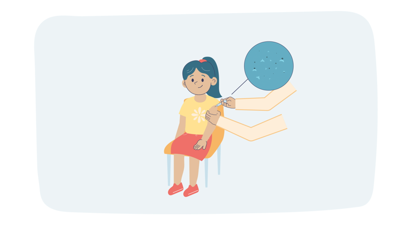 Animasjonsbilde av ungdom som vaksineres.