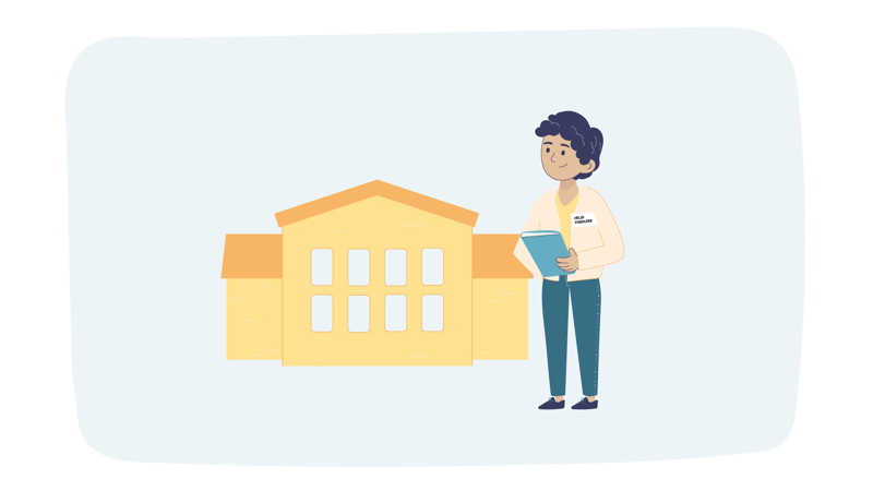 Animasjonsbilde av helsesykepleier på skole.