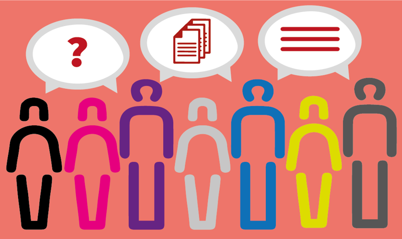 illustrasjon av folk med snakkebobler over hode