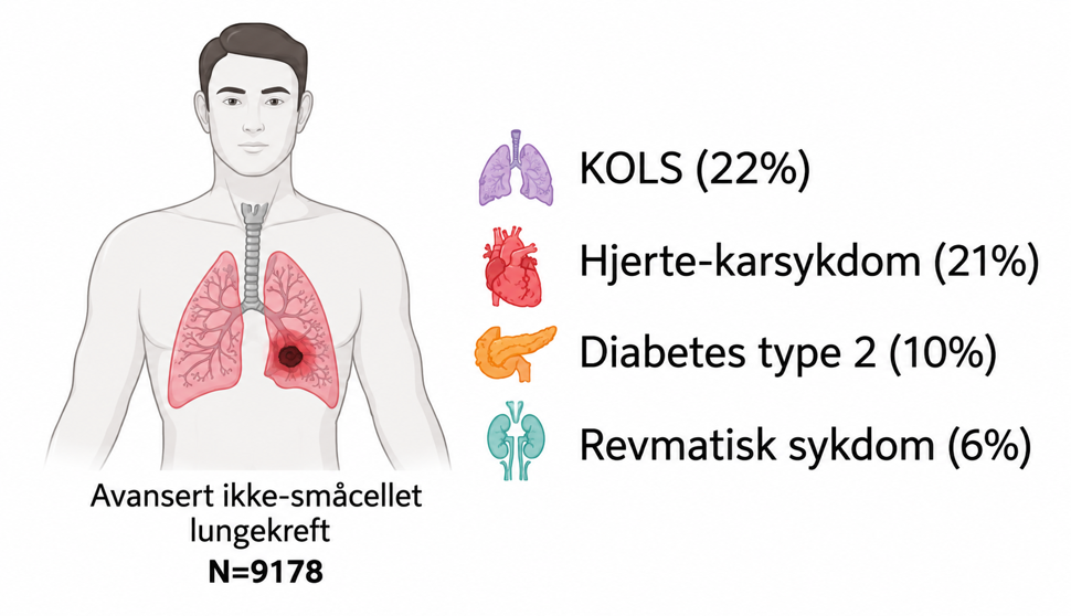 Forekomsten av de mest vanlige underliggende sykdommene blant pasienter med avansert ikke-småcellet lungekreft i Norge mellom 2012-2021