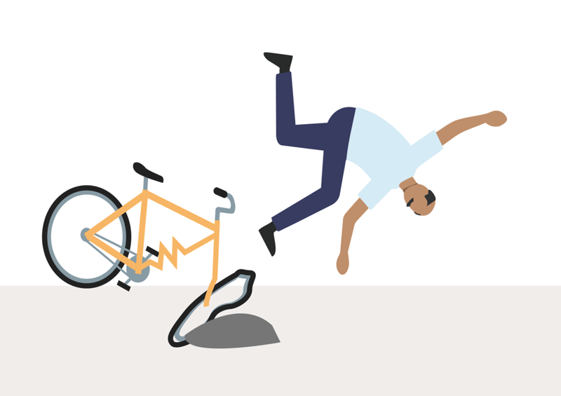 illustrasjon av mann som faller på sykkel