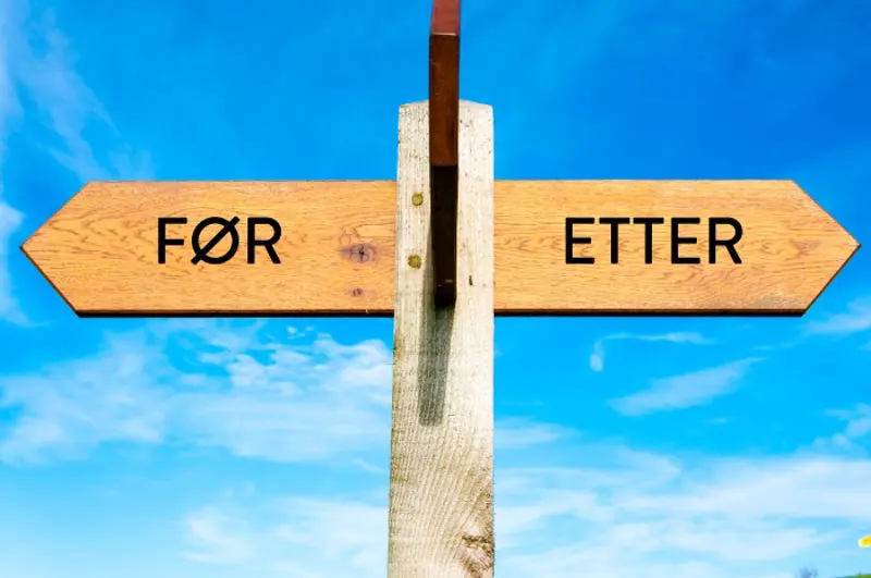 Et skilt hvor det på pilen til venstre står frø, og pilen til høyre står etter