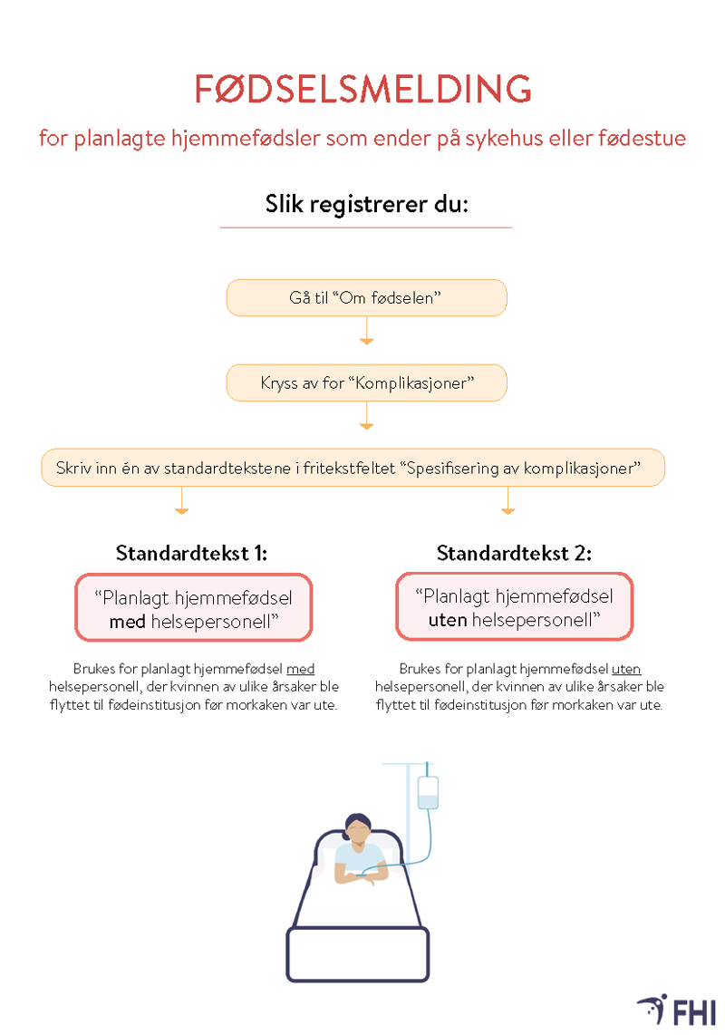 skjermdump av plakat for fødselsmelding om planlagte hjemmefødsler som ender på sykehus eller fødestue