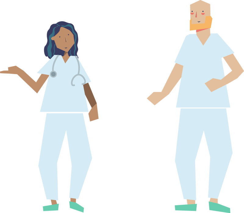 Illustrasjon av to helsepersonell