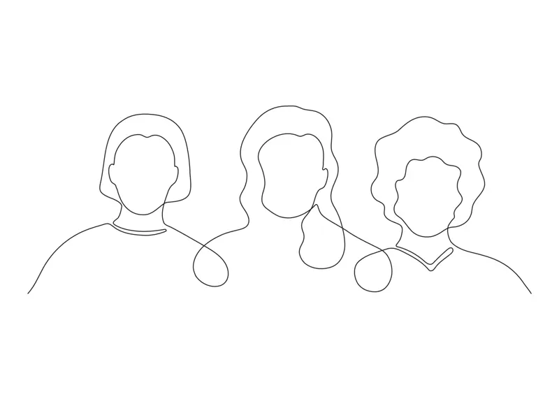 Tre hoder ved siden av hverandre, vektor/Three human heads, Vector