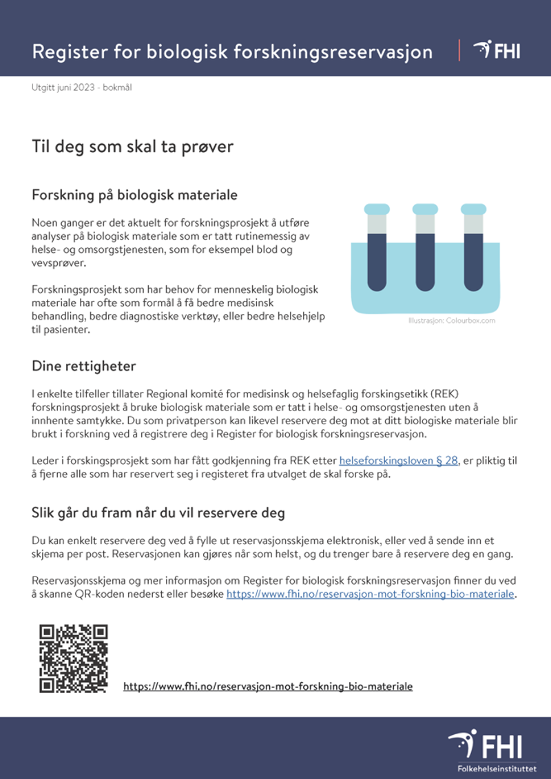 skjermdump av infoskriv om prøvetaking i register for biologisk forskningsresultater