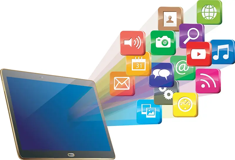 Bilde av laptop med ikoner for diverse sosiale medier