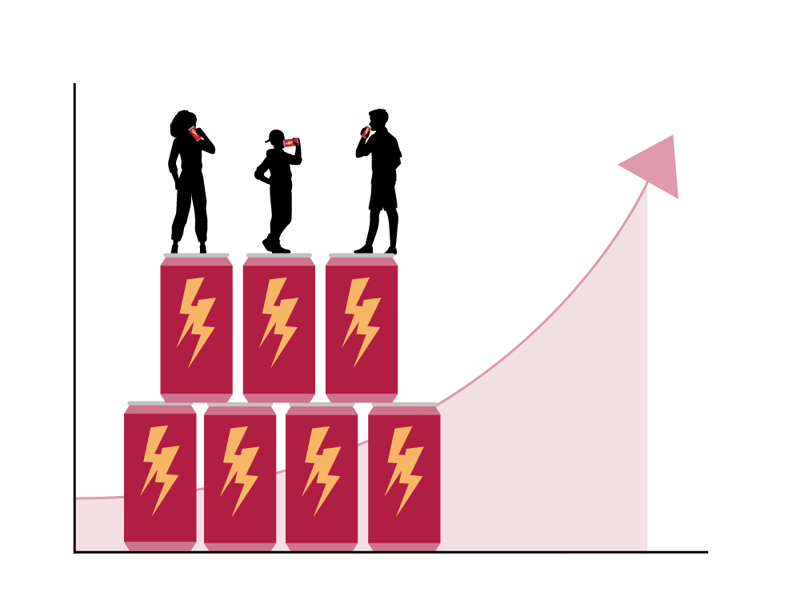 Illustrasjon av ungdommer som drikker energidrikk