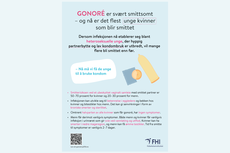 Plakat med fakta og råd om gonoré (kan lastes ned via lenke nederst i nyhetssaken).