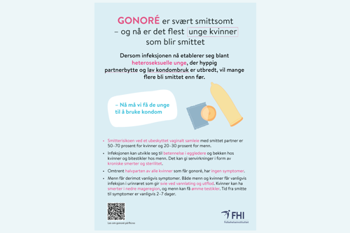 Plakat med fakta og råd om gonoré (kan lastes ned via lenke nederst i nyhetssaken).