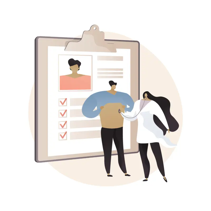 illustrasjon av kroppsundersøkelse. Doktor og pasient.