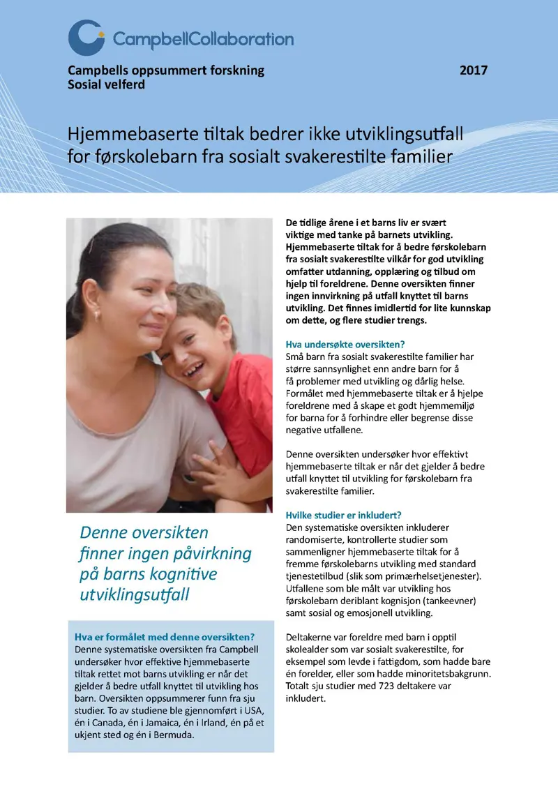 Forside Hjemmebaserte tiltak bedrer ikke utviklingsutfall for førskolebarn fra sosialt svakerestilte familier.jpg