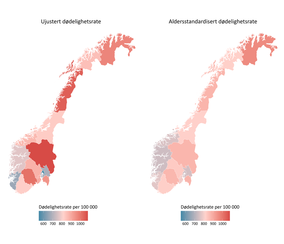 Fylkesforskjeller i dødelighet, graf