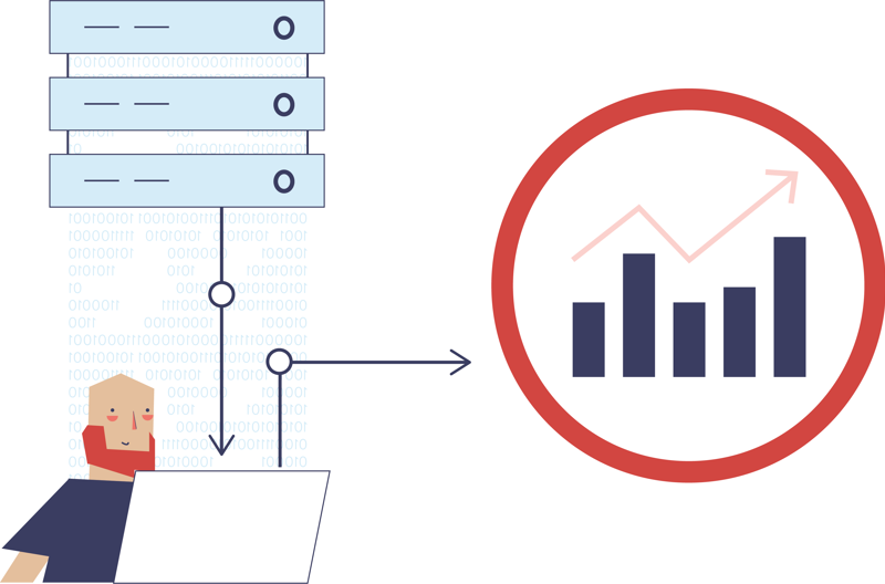 illustrasjon av forsker som søker om å få utlevert data