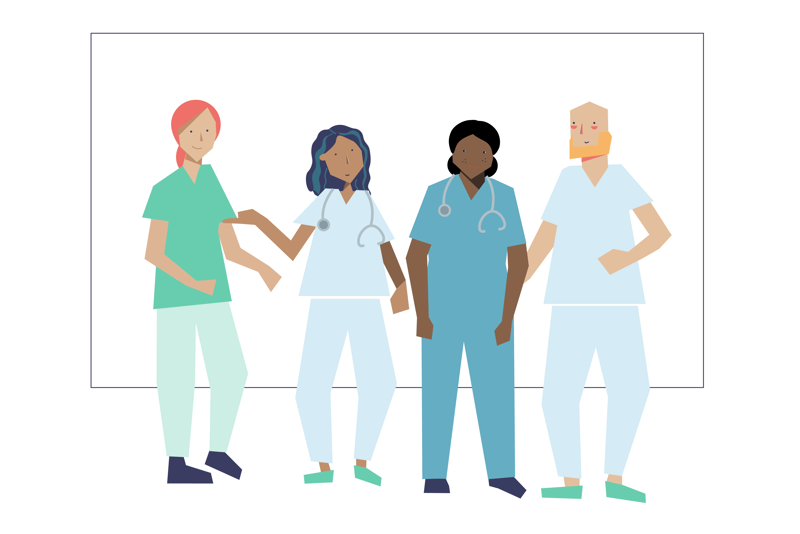 Helsepersonell, fire stykker (illustrasjon). Dekorativ.