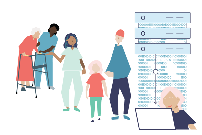 mennesker, datamaskin og masse tall