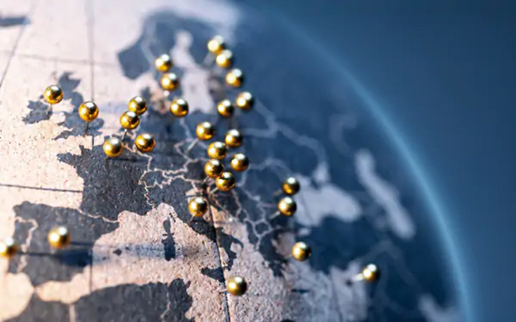 Bilde av europa-kart med små nåler som markerer mange forskjellige steder. Bildet skal illustrere ressurser i forbindelse med prosjektet.