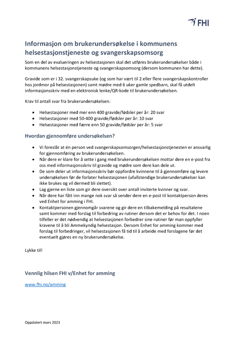 skjermdump av informasjonsskrivet om brukerundersøkelse i kommunen helsestasjonstjeneste og svangerskapsomsorg