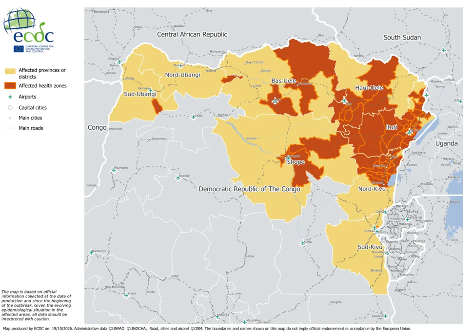 Kart over ebola-utbrudd