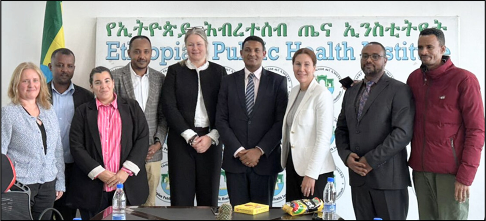NIPH-EPHI team during a visit at the Ethiopian Institute of Public Health, Addis Abeba, Ethiopia, with representative of the Royal Norwegian Embassy in Addis