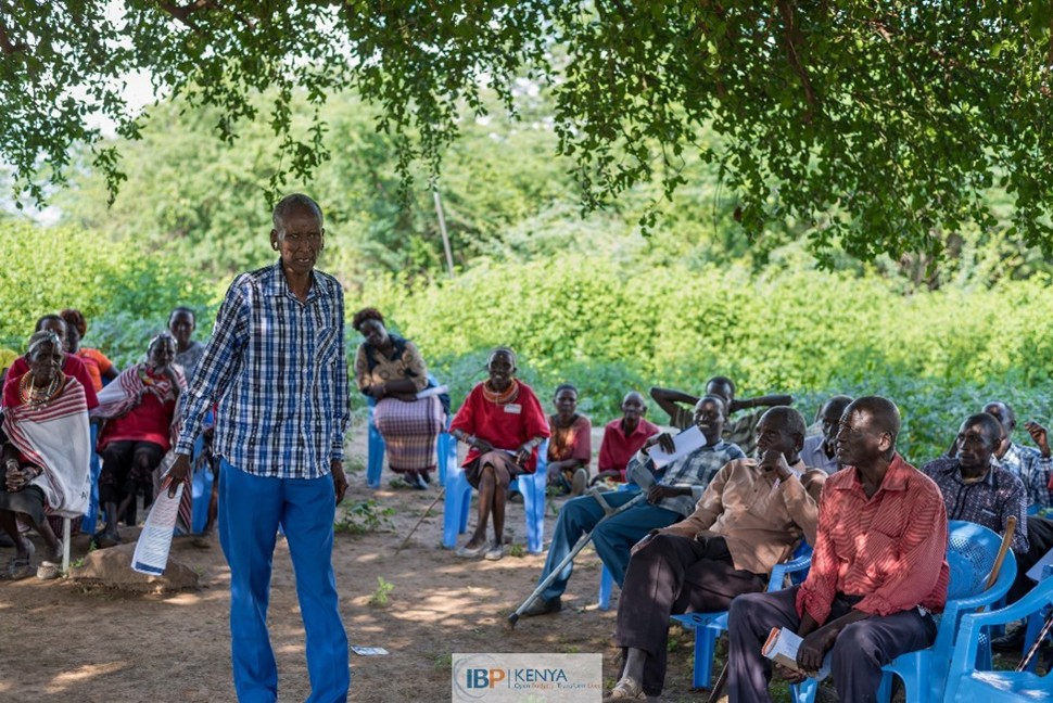 Community members take part in a “Budget Café” meeting in Mukutani Ward, Baringo County, Kenya, discussing local government budget priorities.