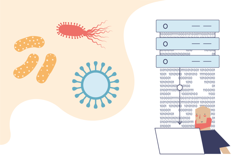 mann, pc, virus og bakterier