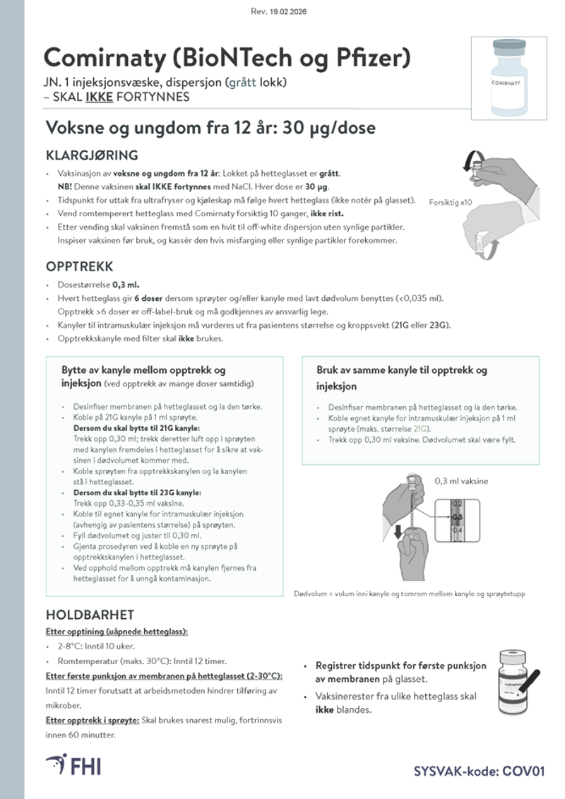 skjermdump av infoskriv om corminaty-vaksine