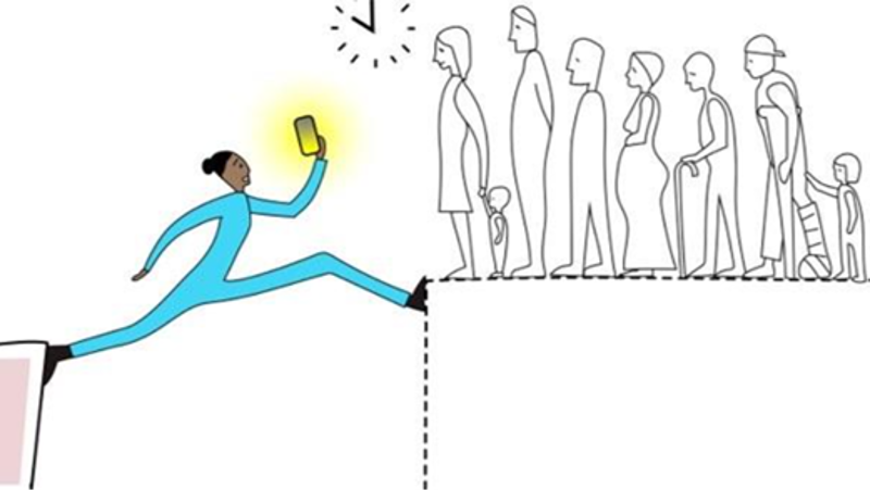 Illustration of person reaching out over gore