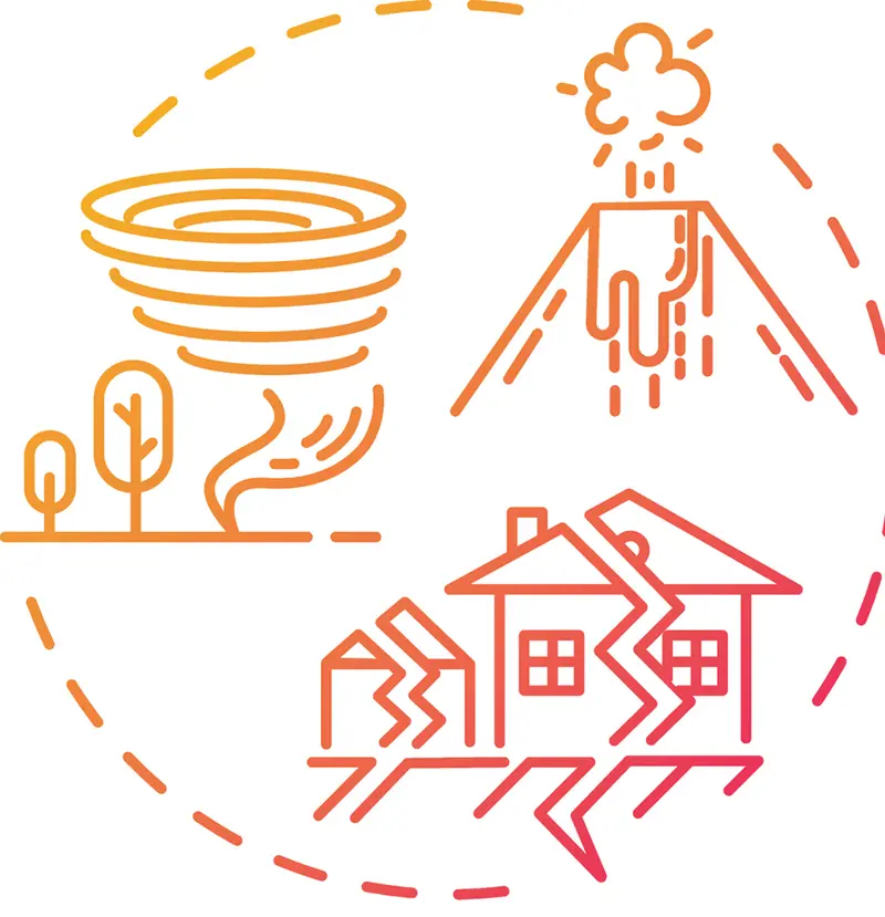 Illustrasjon som viser forskjellige klimakatastrofer. Bilde