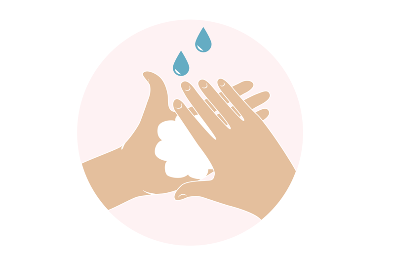 illustrasjon av hender som vaskes i såpe og vann