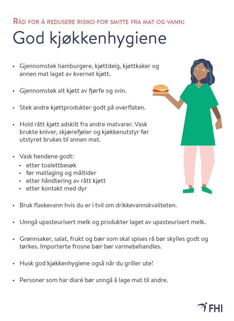 Forhåndsvisning av plakat med råd for god kjøkkenhygiene. Teksten tilgjengelig som pdf.