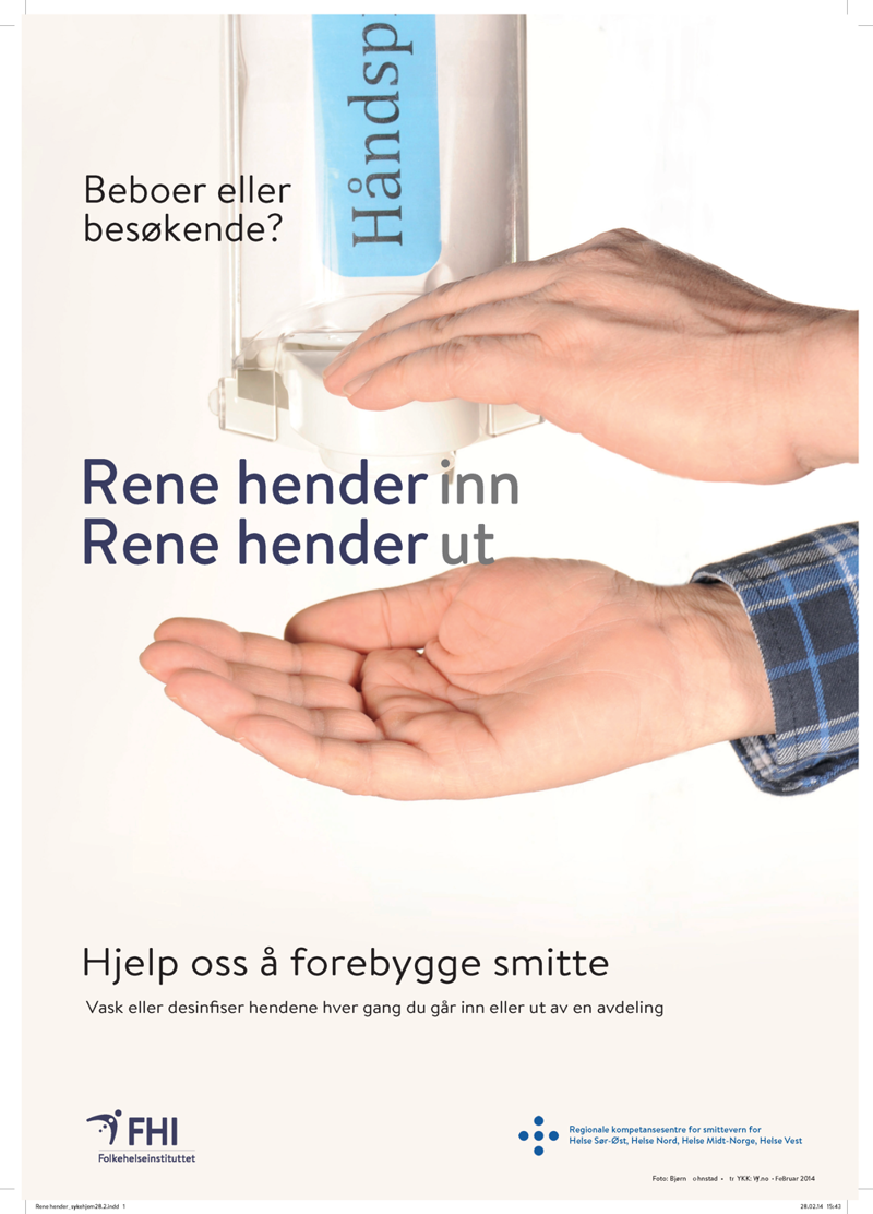 illustrasjon av plakat om rene hender på sykehjem