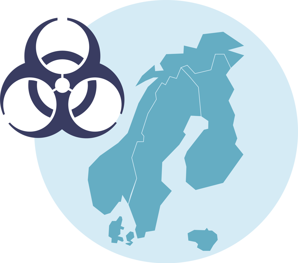 Illustrasjonskart av landene som er med - Norge, Sverige, Finland, Danmark og Litauen