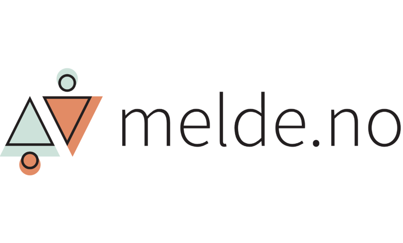Logo som viser to trekanter og teksten "melde.no"