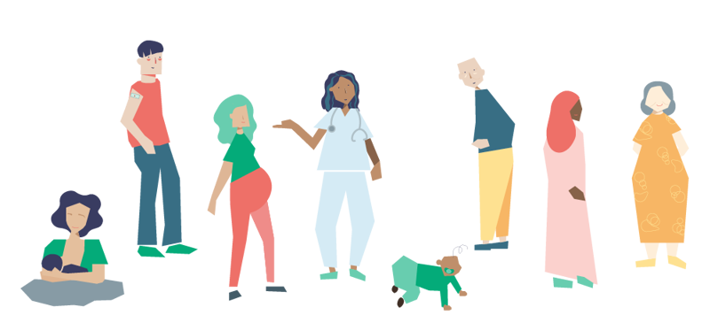 Flere mennesker illustrasjon i FHI-farger