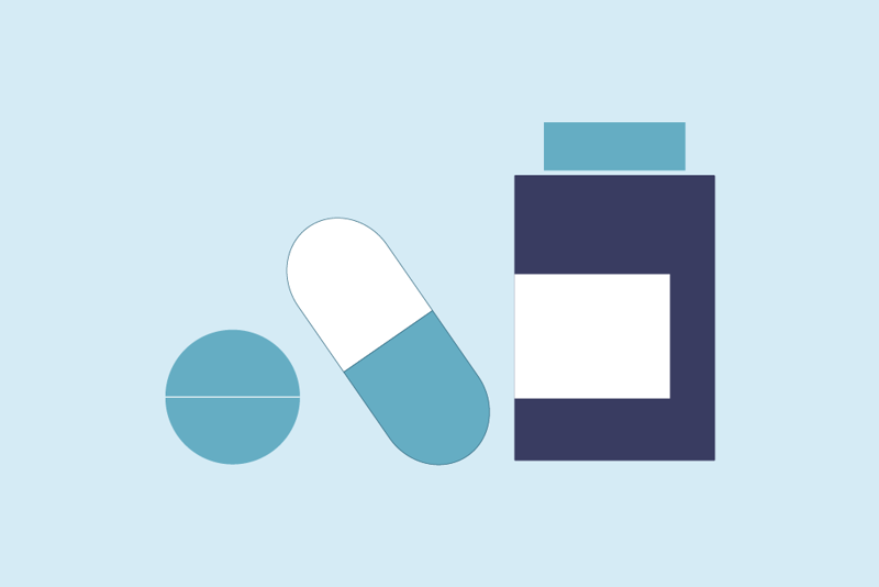 illustrasjon av piller og medisiner