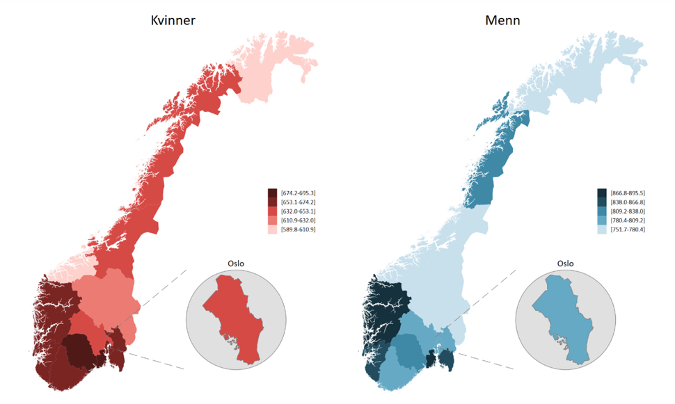 Figur over geografiske forskjeller for alle kreftformer.