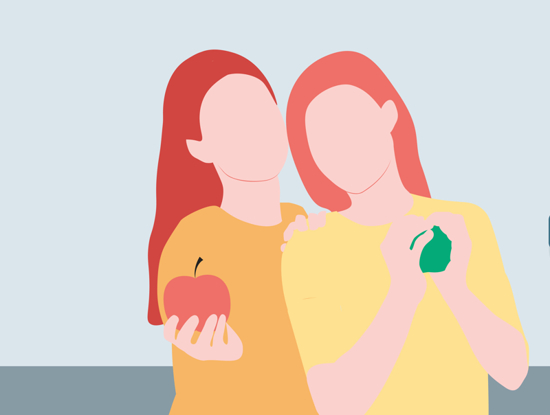 illustrasjon to kvinnelige tvillinger