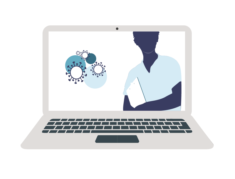 pc med en lege og et virus på skjermen