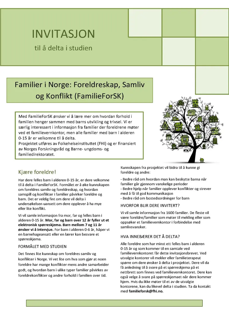 forsiden til invitasjonsbrosjyren til familieforskstudien