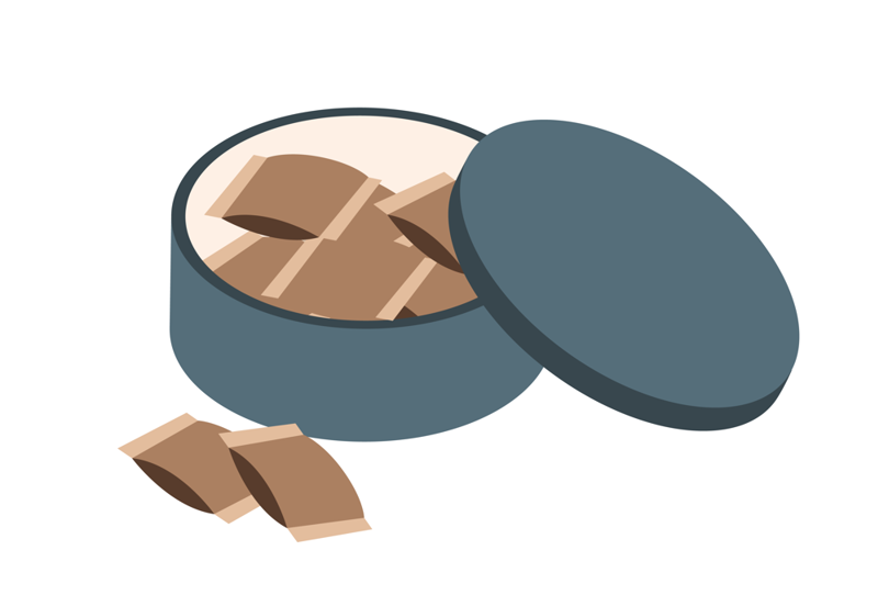 en åpen snusboks med snusposer