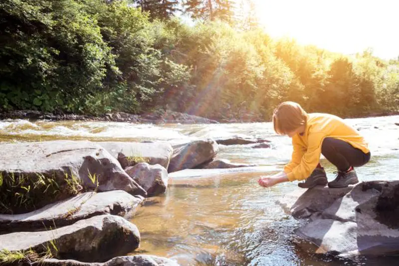 Drikker vann fra elv